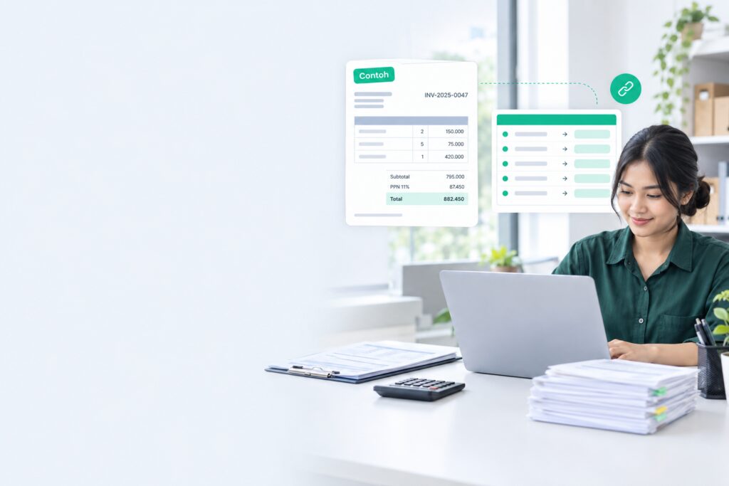 Contoh invoice sintetis dan pemetaan field ke data pencatatan akuntansi